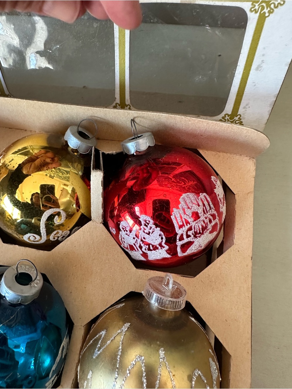 Vintage stenciled glass Christmas ornaments full box shiny brite like - Picture 5 of 12